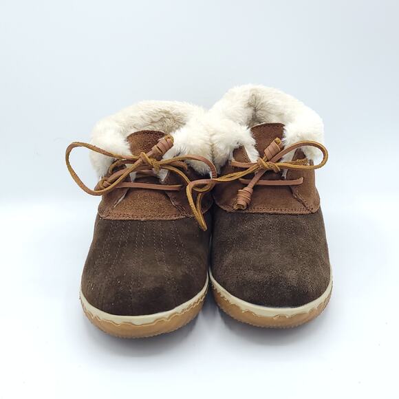Sperry Elayna Brown Suede Leather Duck Booties Faux Fur winter women's size 9 - Picture 7 of 9